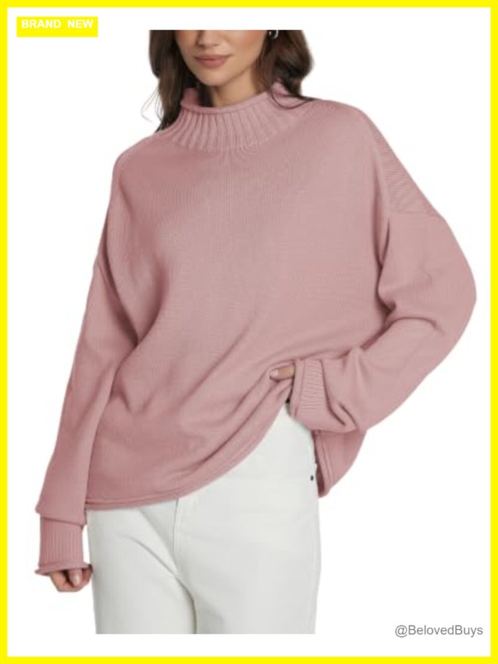 Womens Oversized Rollneck Chunky Knit Cotton Sweater Loose Fit Pullover